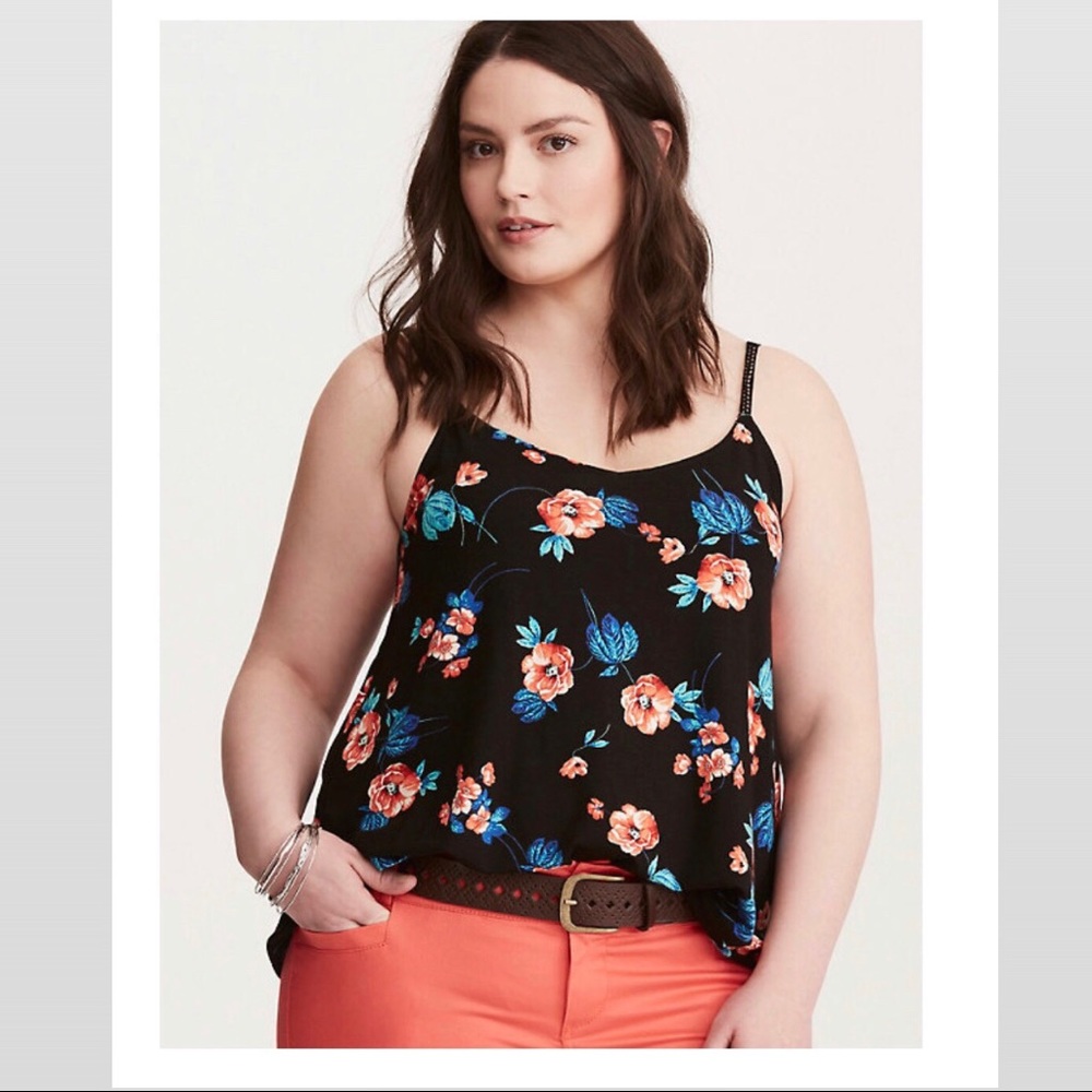 TORRID Black Floral Crochet Trim Tank Top